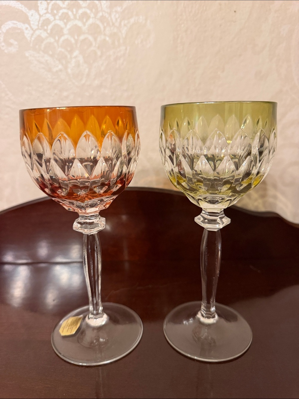 Vintage Pair Western Germany Cut Crystal Wine Goblets